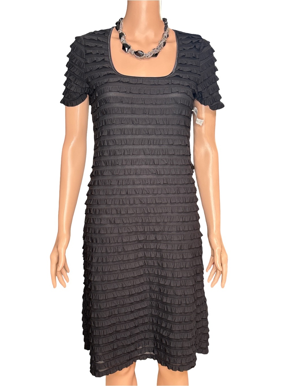 Tribal Black Ruffle A-Line Midi Dress Small